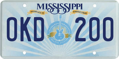 MS license plate OKD200