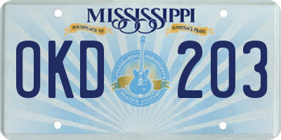 MS license plate OKD203