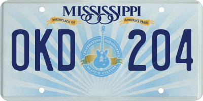 MS license plate OKD204