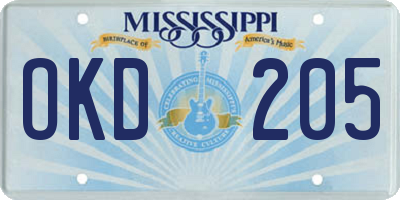 MS license plate OKD205