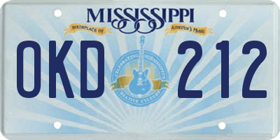 MS license plate OKD212