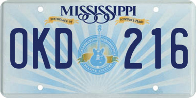 MS license plate OKD216