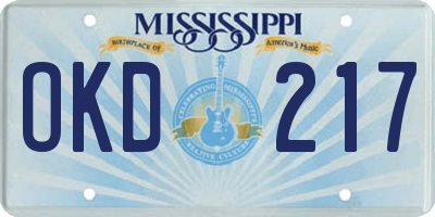 MS license plate OKD217