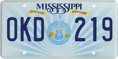 MS license plate OKD219