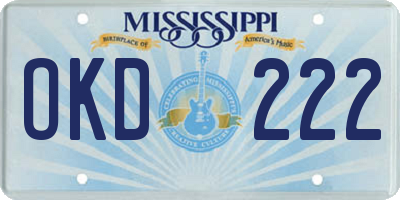 MS license plate OKD222