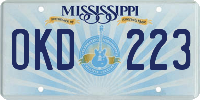 MS license plate OKD223