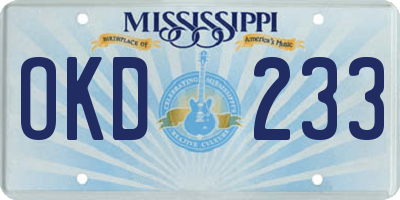 MS license plate OKD233