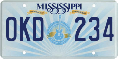MS license plate OKD234