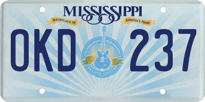 MS license plate OKD237