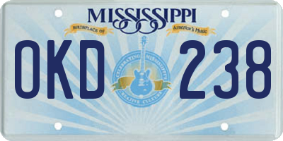 MS license plate OKD238