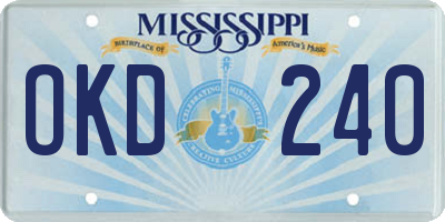 MS license plate OKD240