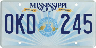 MS license plate OKD245