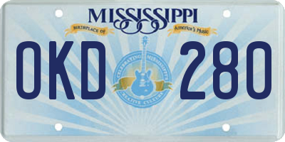 MS license plate OKD280