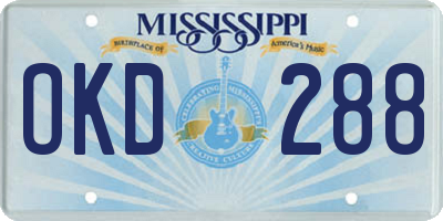 MS license plate OKD288