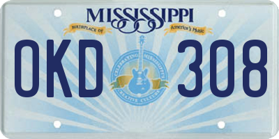 MS license plate OKD308
