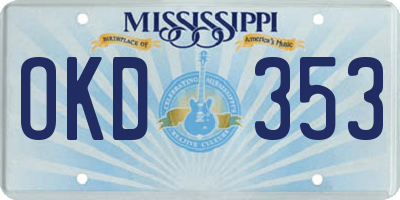 MS license plate OKD353