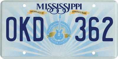 MS license plate OKD362