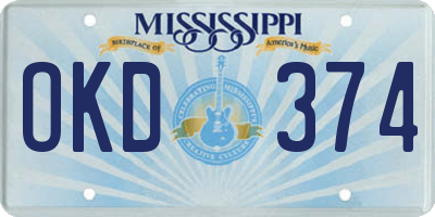 MS license plate OKD374