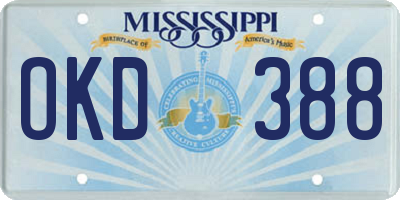 MS license plate OKD388