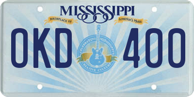 MS license plate OKD400