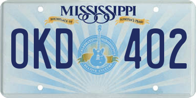 MS license plate OKD402