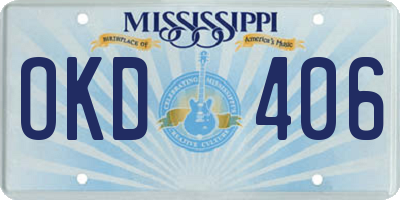MS license plate OKD406