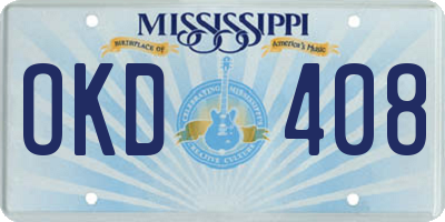MS license plate OKD408
