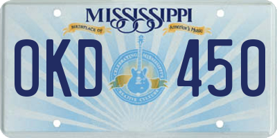 MS license plate OKD450