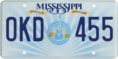 MS license plate OKD455