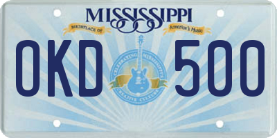 MS license plate OKD500