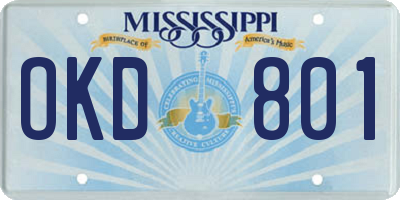 MS license plate OKD801