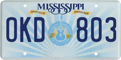 MS license plate OKD803