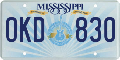 MS license plate OKD830