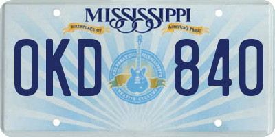 MS license plate OKD840