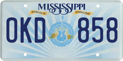 MS license plate OKD858