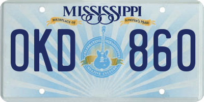 MS license plate OKD860