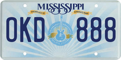 MS license plate OKD888