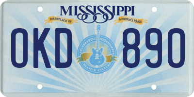 MS license plate OKD890