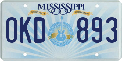 MS license plate OKD893