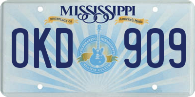 MS license plate OKD909
