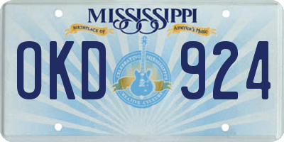 MS license plate OKD924