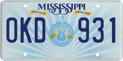 MS license plate OKD931