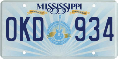 MS license plate OKD934