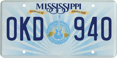 MS license plate OKD940