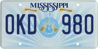 MS license plate OKD980
