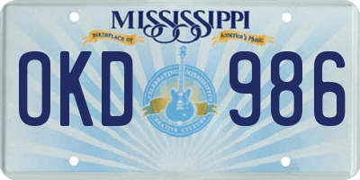 MS license plate OKD986