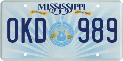 MS license plate OKD989