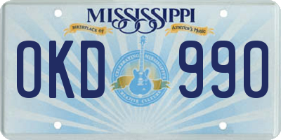 MS license plate OKD990