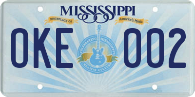 MS license plate OKE002
