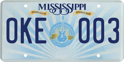 MS license plate OKE003